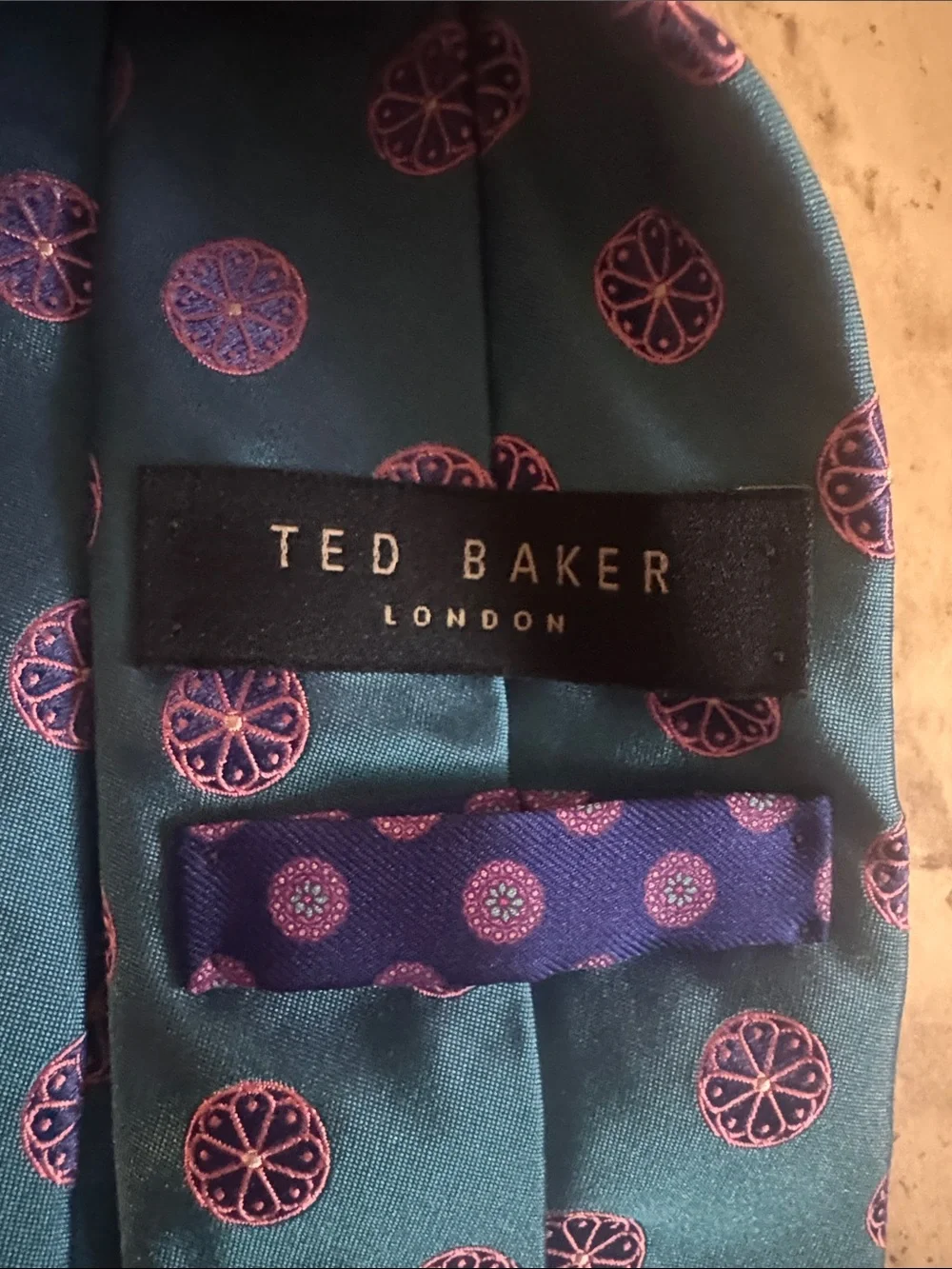 Ted Baker London Teal Tie with Pink Medallion Pattern